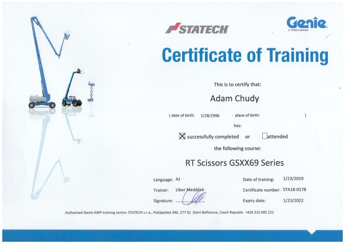Certyfikat Genie Generic Systems Scissor
